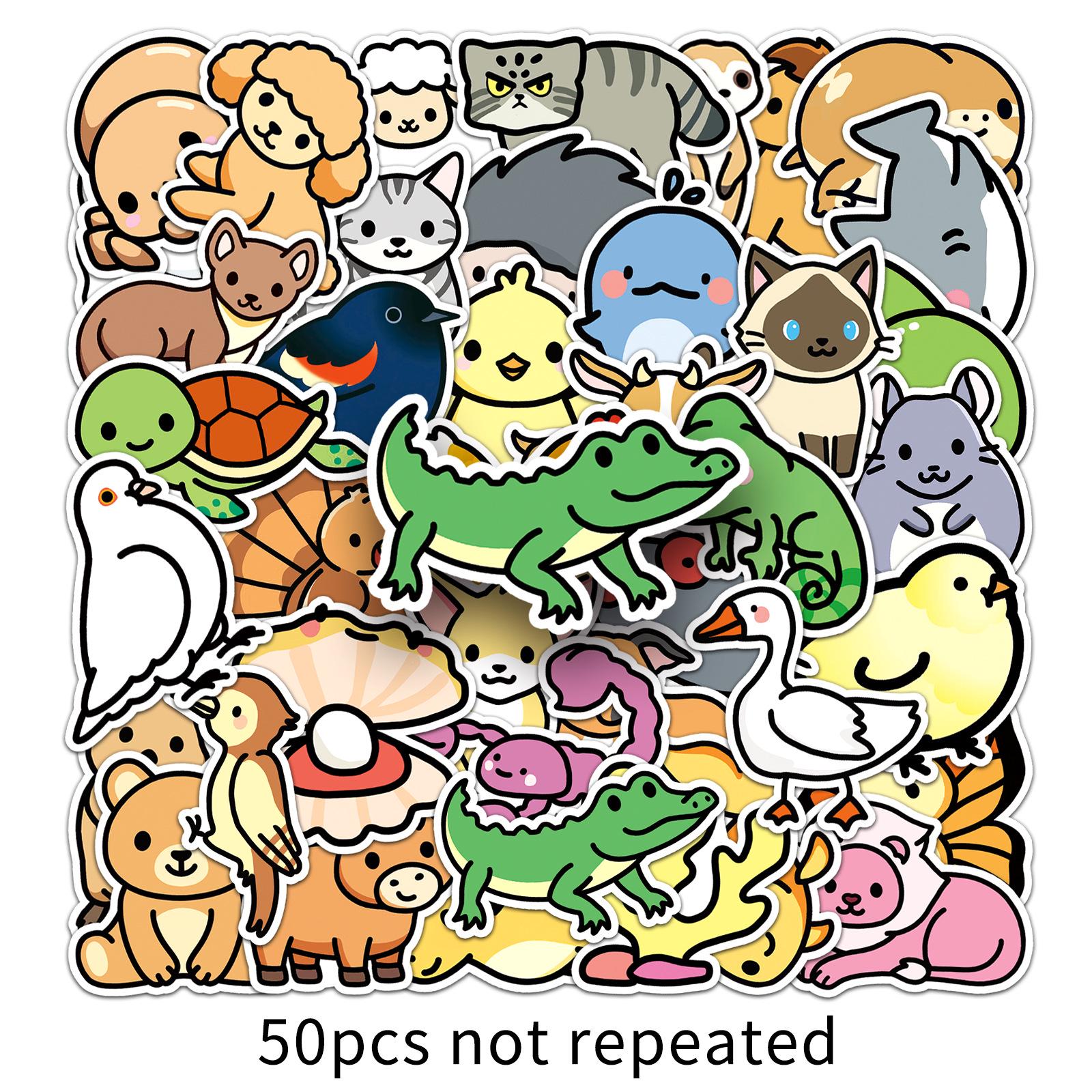 50pcs Cartoon Animal Stickers: Cute DIY Painting Waterproof Decorative Stationery Planner Stickers