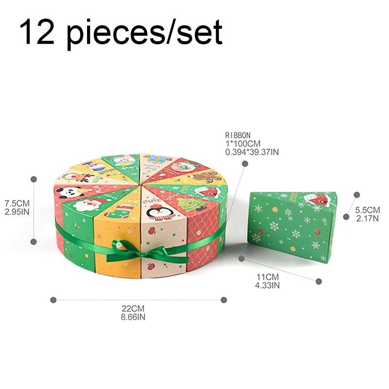 Merry Christmas Candy Box, 12Pcs Cake Shape Gift Boxes Advent Xmas Gift Packagi Box Diy Christmas Advent Countdown Gift Boxes