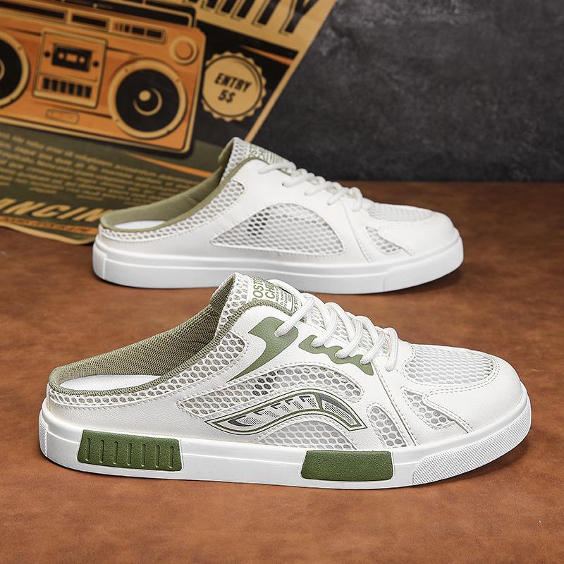 New Canvas Shoes Mesh Half Tray Shoes Men's Summer Sandals Lazy Slippers Fashionable Hollow Breathable Sports and Leisure Shoes