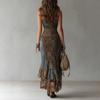 Women's One Shoulder Sleeveless Printed Maxi Dress High Waist Boho Asymmetric Hem Slit Dress