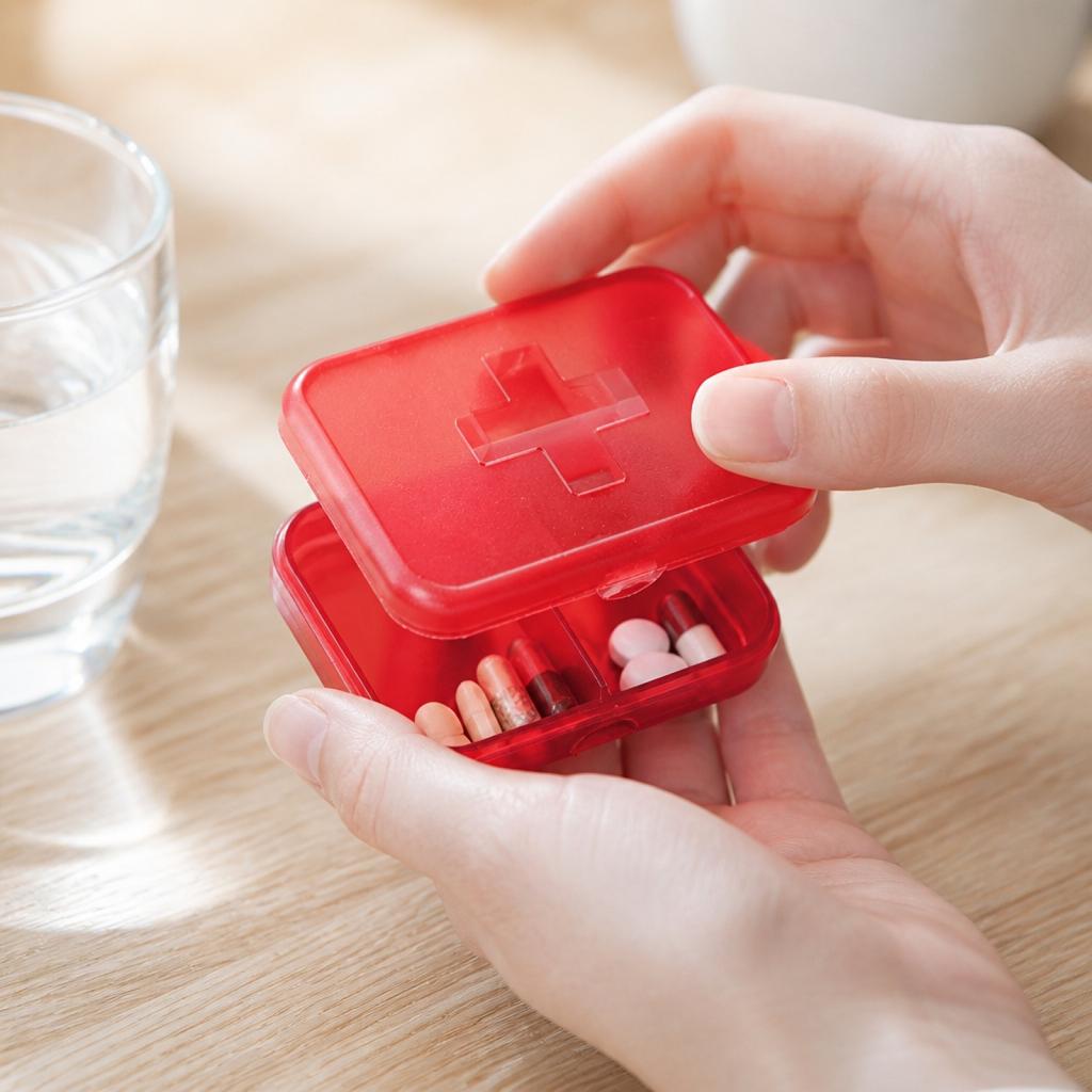 Portable Six Compartment Pill Organizer Travel Medicine Storage Box Rectangular Plastic Case for Daily Use