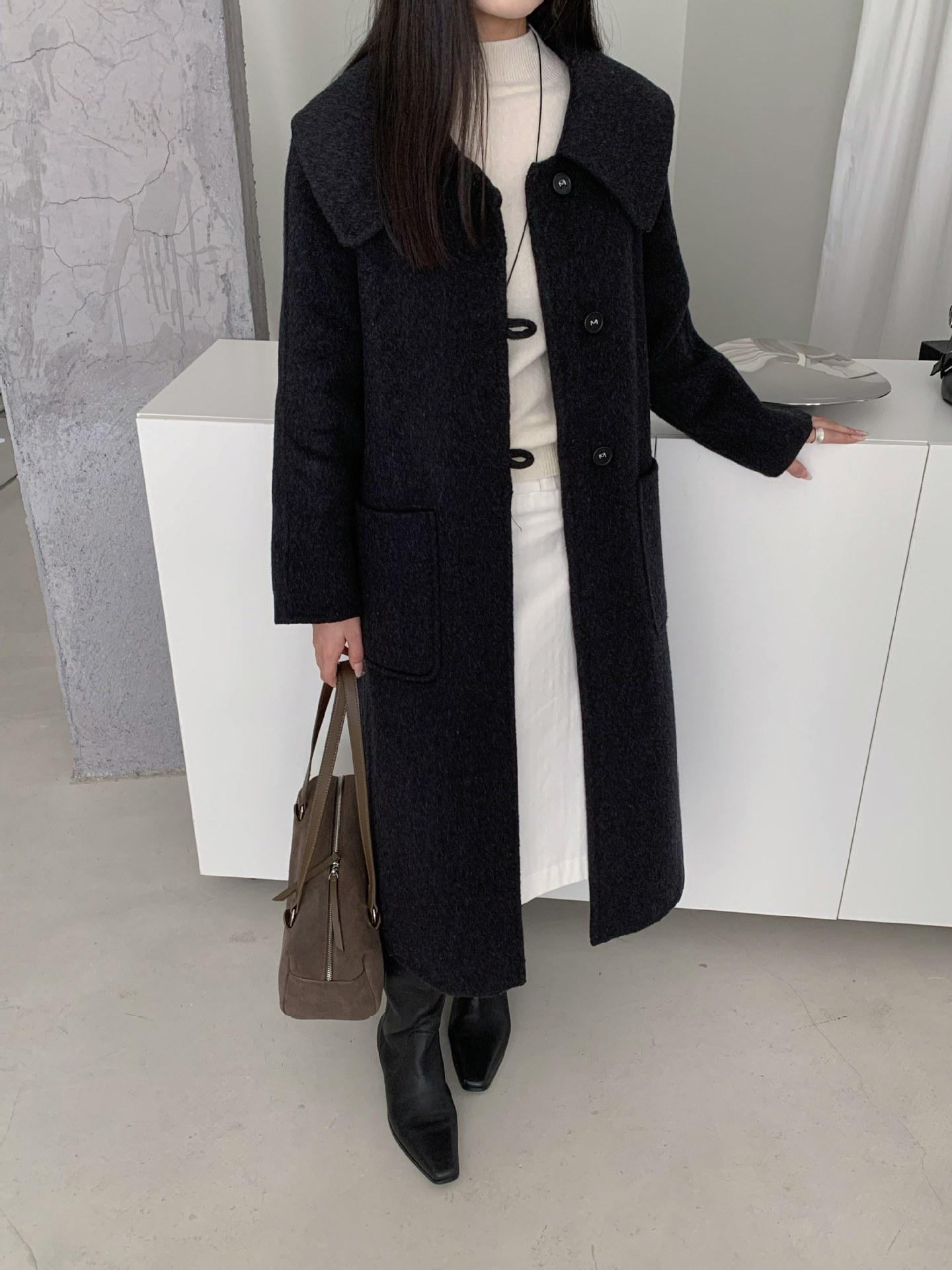

2025 Autumn/Winter Women s Double-Sided Wool Coat, Peter Pan Collar, Extra-Long Korean Fashion Woolen Overcoat Medium