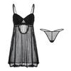 Sexy Lingerie Sexy Wave Dot Mesh Perspective Side Split Sling Nightdress Set