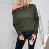 Neues Herbstliches Lässiges und Vielseitiges Schräghals-Off-Shoulder Dünnes Langarm-Pullover-T-Shirt für Damen