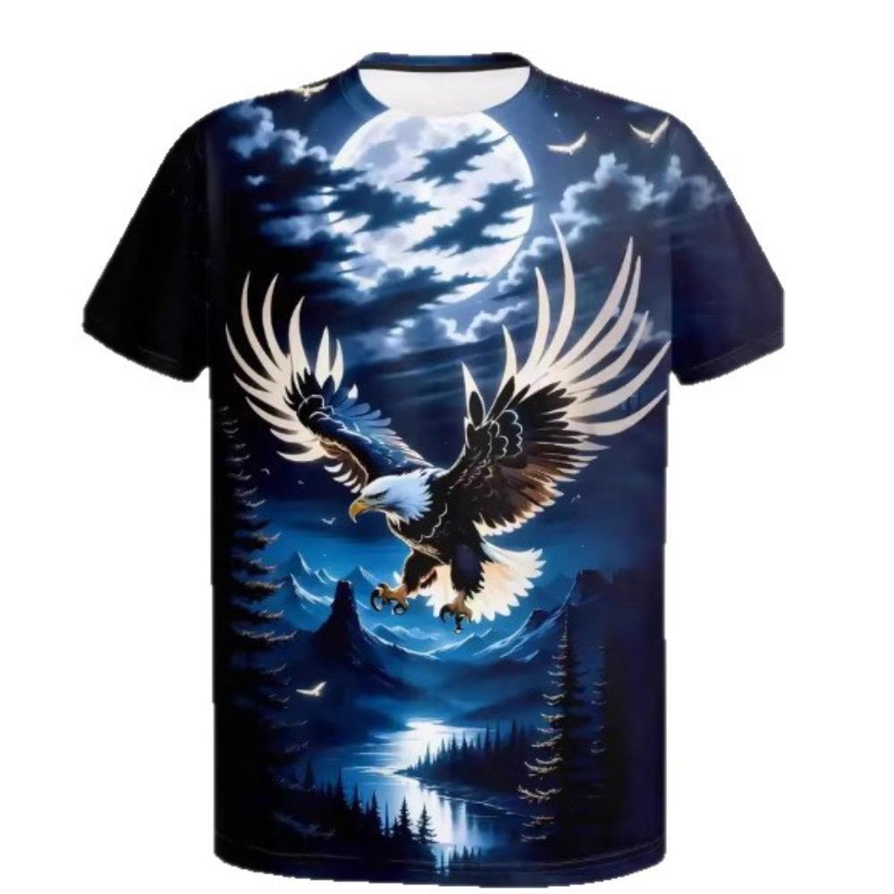 Summer Men's Casual Short Sleeved T-shirt Personality Cool Eagle Pattern 3D Printing Fashionable Comfortable Breathable Loose Sports Versatile T-shirt