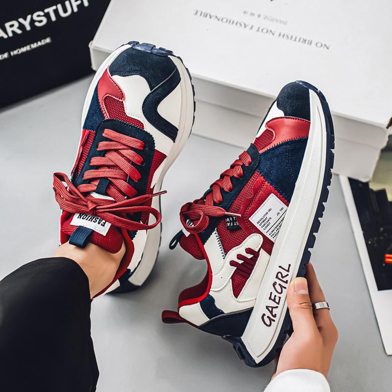 Men's shoes spring and summer new platform dad shoes men's trend color matching low-top sports and leisure shoes mesh breathable shoes
