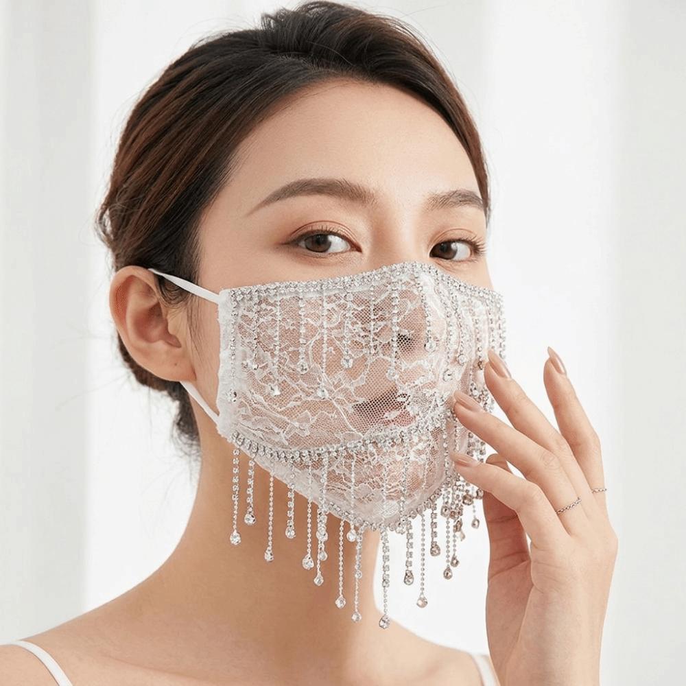 Tassels Women's Veil Mask Breathable Cosplay Mask Elegant Bling Face Mask  Daily Life