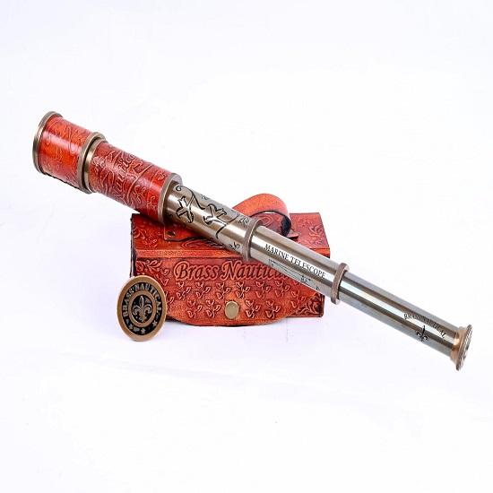 12x Telescope, Functional Handcrafted  Pirate Spyglass with Imprinted Leather Case, Travelers Adventure Collectible 43.18 Cm