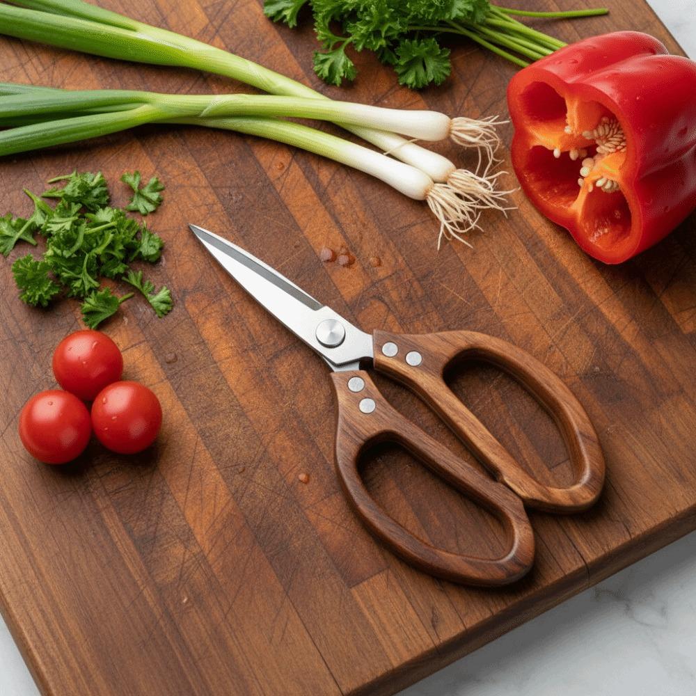 Csúszásmentes Fa Nyél Konyhai Olló Éles Ramen Olló Többfunkciós Konyhai Olló Zöldség