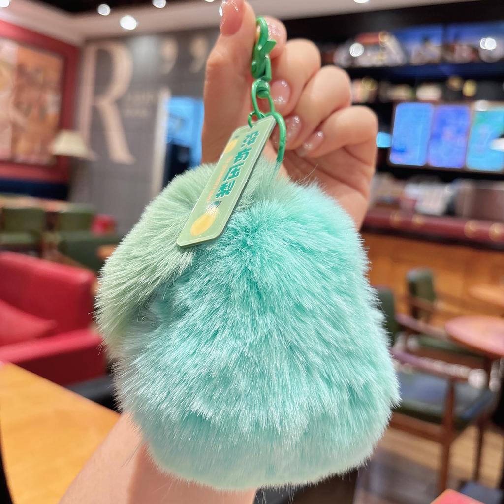Rex Rabbit Fur Duck & Pear Keychain - Cute Plush Bag Pendant