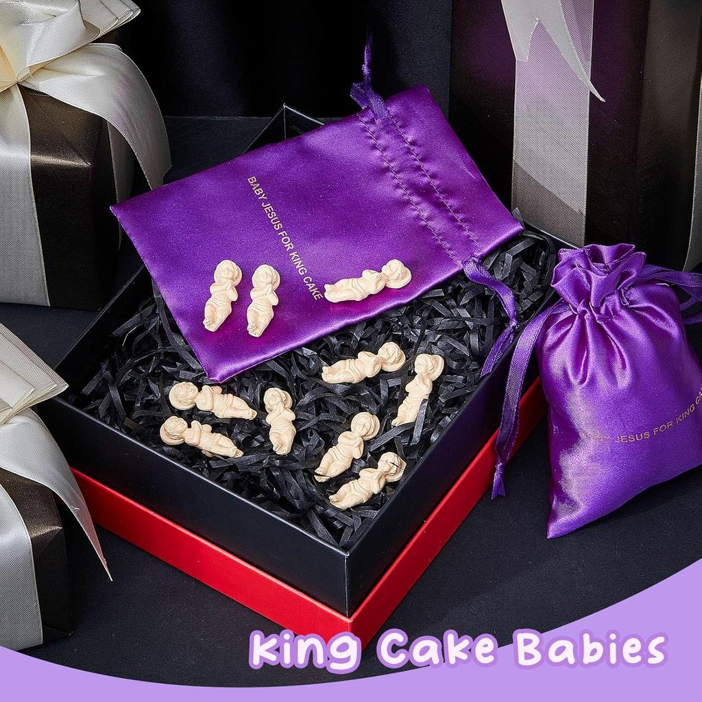 Suzile 12 Pieces Baby Jesus 1.5'' King Cake Figure with Gift Bag Resin Mini Jesus Figurines Bulk for Mardi Gras Party King Cake Toppers Decorations