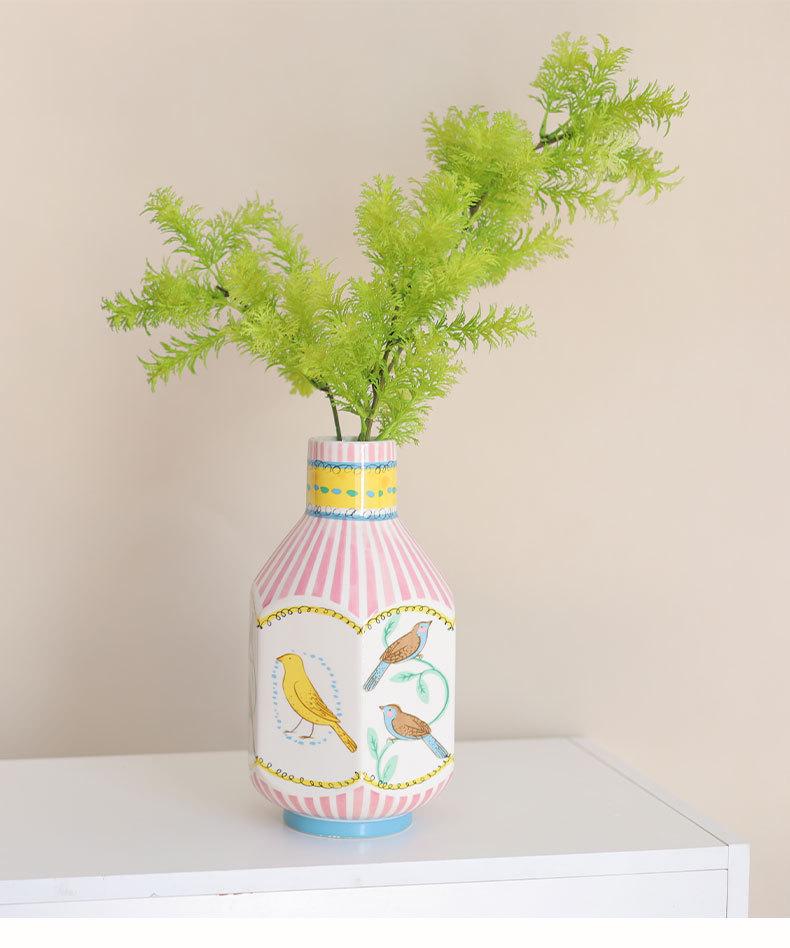 Nightingale and Rose Ceramic Vase: High-End Pastoral Flowers & Birds Ornament for Living Room