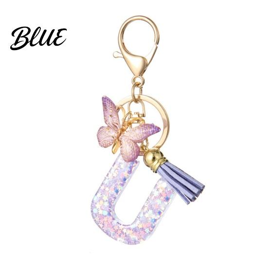 Comfortable To Carry Keychain Purple Series Pendant Sequins Star Initial Letter Charm Key