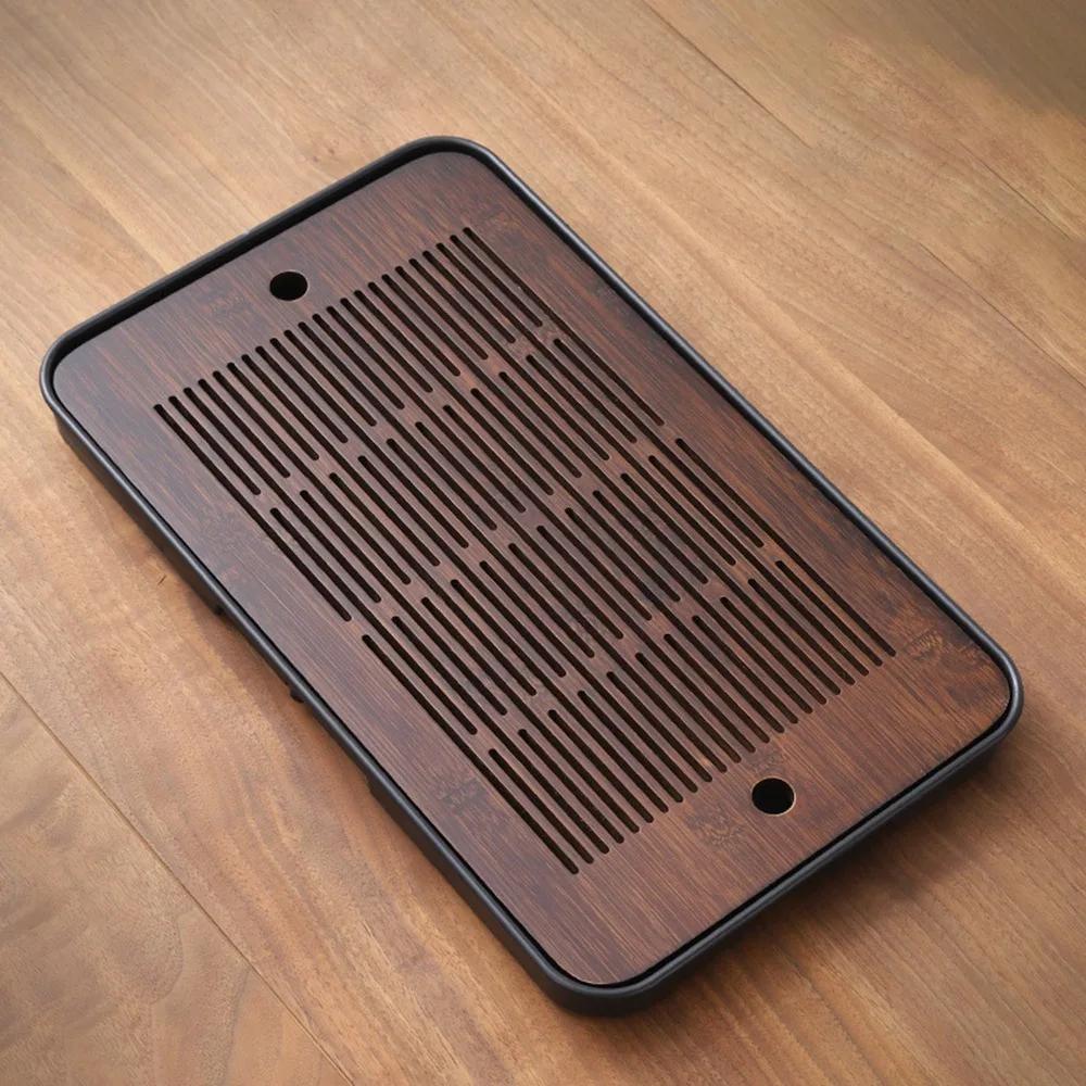 New Durable High Quality Bamboo Tea Tray 43.5x26.5cm with Water Storage Tea Serving Tray Simple Drainage Kungfu Tea Table Party