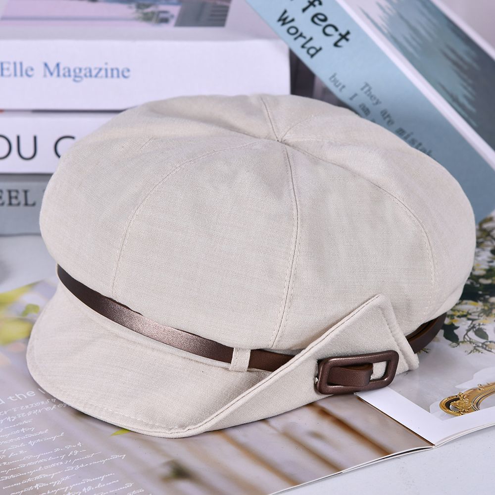 Casual Autumn Cotton And Linen Eightcorner Cap With Sun Protection For Women