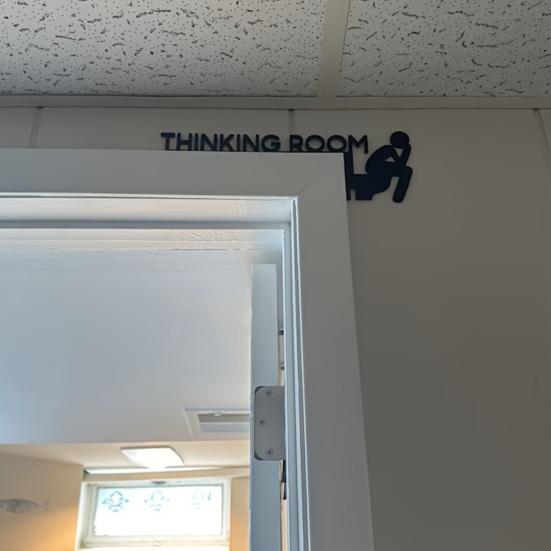 Yousheng Thinking Room Door Sign Funny Bathroom Wall Art Humorous Metal Toilet Door Topper Black Iron Restroom Door Frame Decor