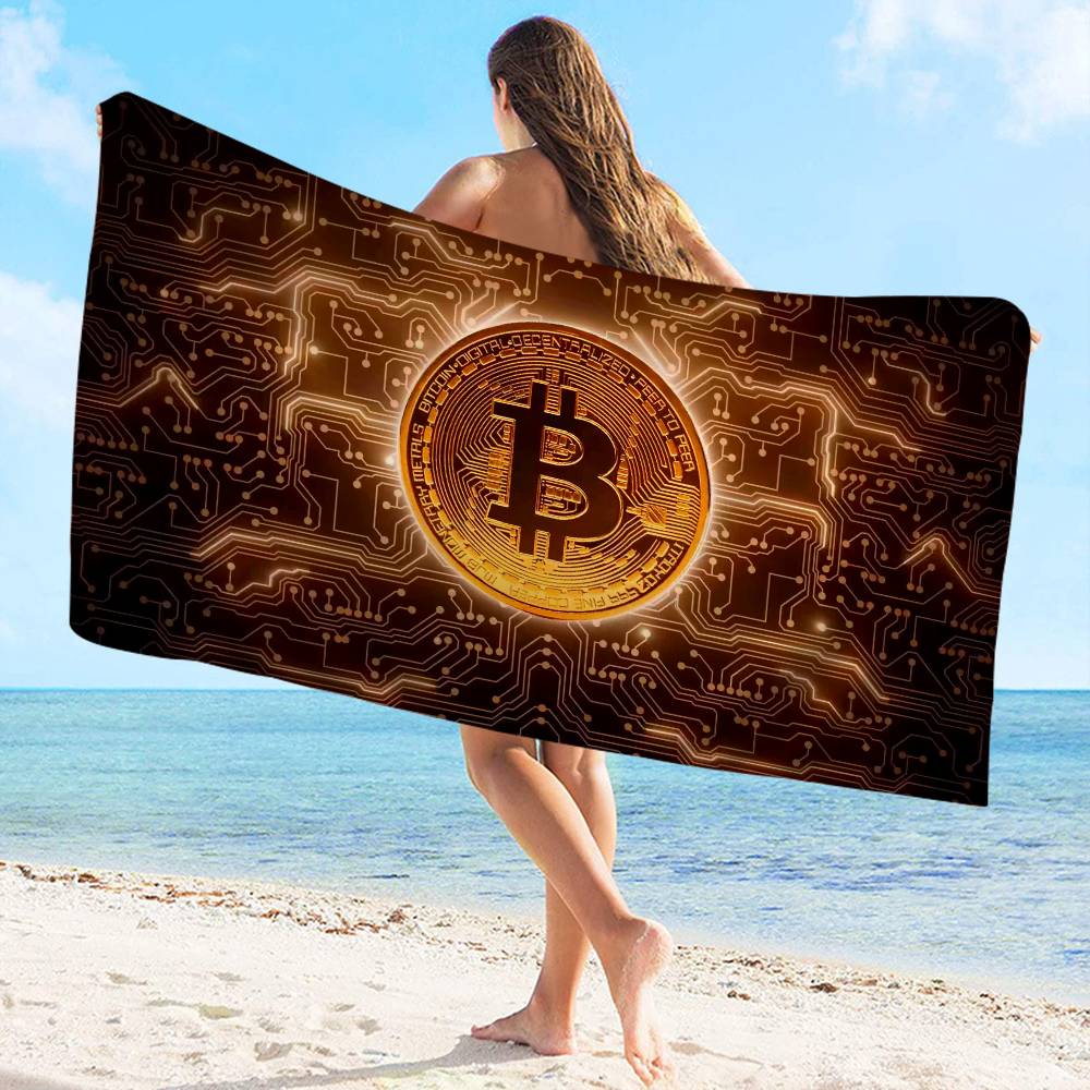 Trends Bitcoin Microfiber Printed Beach Towel Mountain Climbing Yoga Beach Swimming Running Absorbent Soft Towel