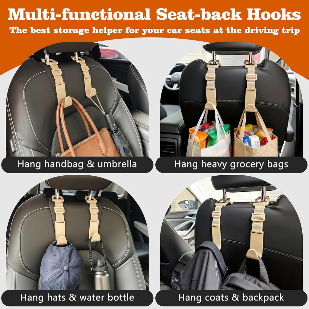 Amooca Anti-drop Car Headrest Hooks 4 Pack Seat Organizer for Bags