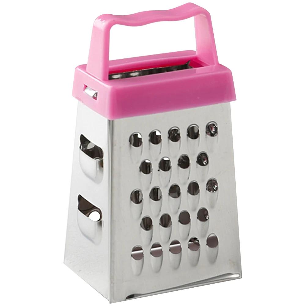 Vierseitige Edelstahlreibe Rutschfester Griff Mini-Käsereibe Multifunktionaler Knoblauchpresse Schäler Küchenzubehör