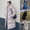 Winter Down Coat Zipper Hooded Solid Color Midi Length Cardigan Keep Warm Padded Stand Collar Women Winter Coat for Outdoor