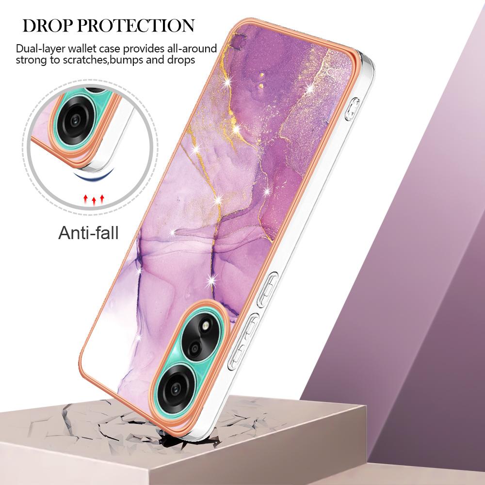 

For Oppo A78 4G TPU Case with IMD Marble Pattern Electroplated Back Cover Purple 001