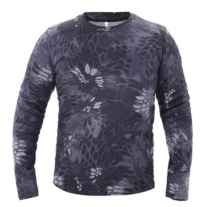 Spring Autumn Camouflage T-shirt Outdoor Quick Drying Hiking Fishing Camping Long Sleeve T-Shirt Men ArmyMilitary Tactical Tops