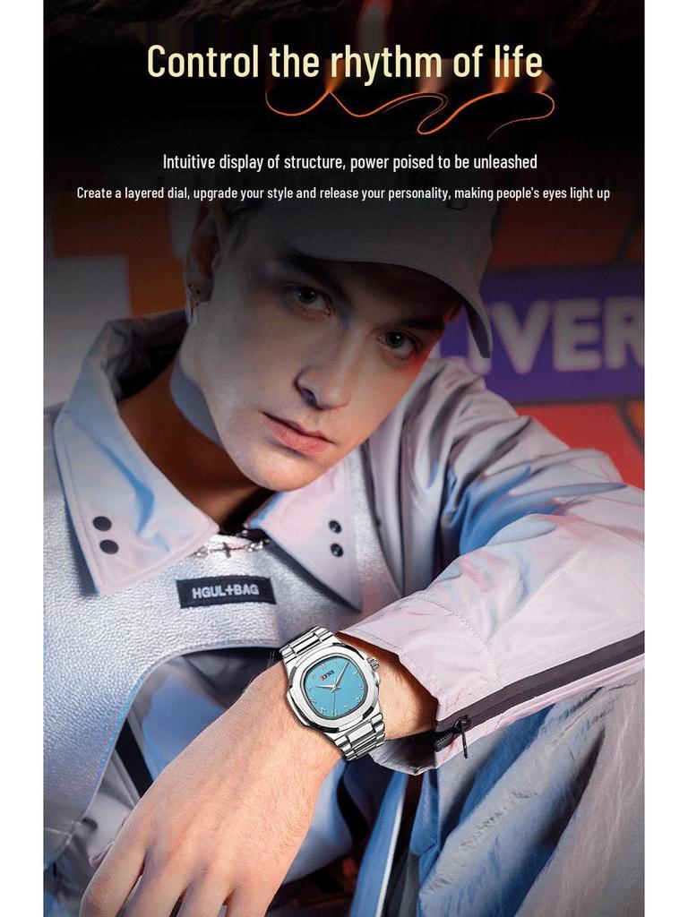 OFNS Men's Double Dial Quartz Square Watch - 30M Waterproof with Arabic Numerals, Ideal for Casual and Business Wear