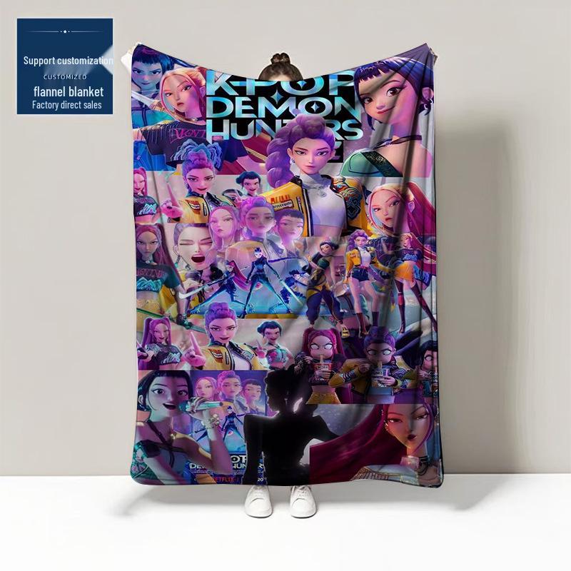 K-POP Demon Hunter Team Flannel Blanket – Custom Pattern Air Conditioning & Leg Cover Blanket