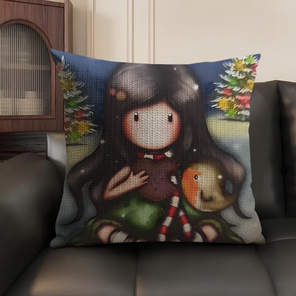 Cartoon SSantoro Gorjuss Cushion Cover Natural Linen Organic Fabric DoubleSided Printing Sofa Home Decor Gift Pillow Case