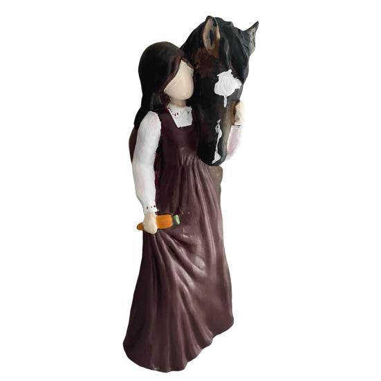 Girl Horse Figurine Resin Angle Pony Statue Sculpture Home Office