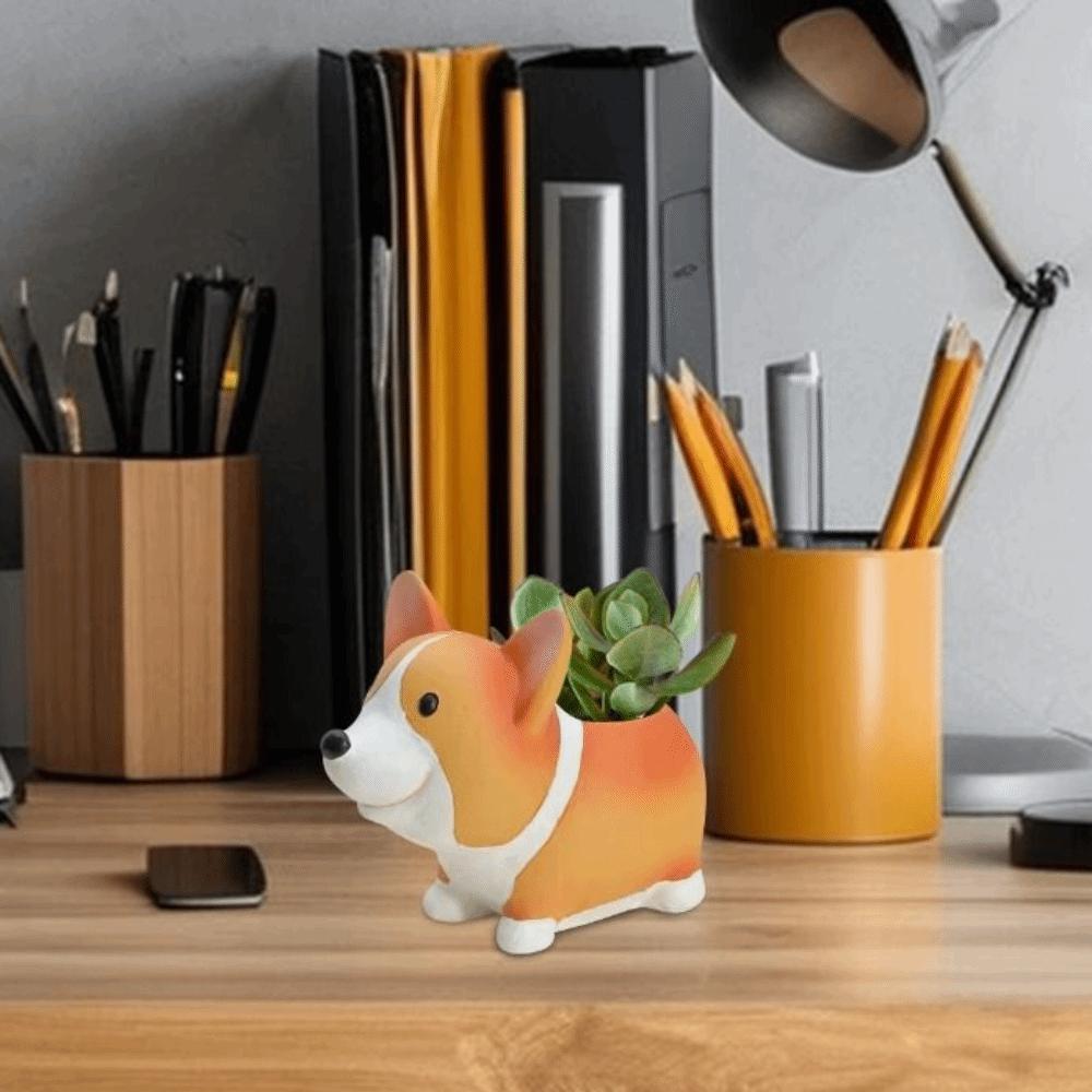 Decorative Corgi Dog Resin Ornaments Collectible Corgi Dog Model Toy  Dried Flower