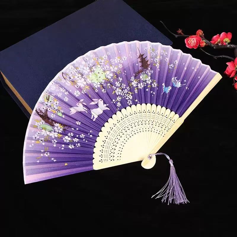 1pc-Multi-colored hand folding fan, bamboo folding fan, hand folding fan for church wedding gifts, party discount