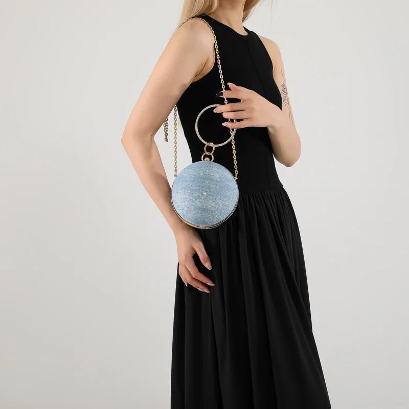 Luxury Designer Crystal Purse for Women Top Handle Ball Box Chain Purses Blue Crystal Crossbody Evening Clutch Bags