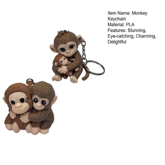 3D Printed Monkey Keychain Cute Monkey Holding Plush Toy Hanging Keychain for Backpack Car Keys Gift for Kids