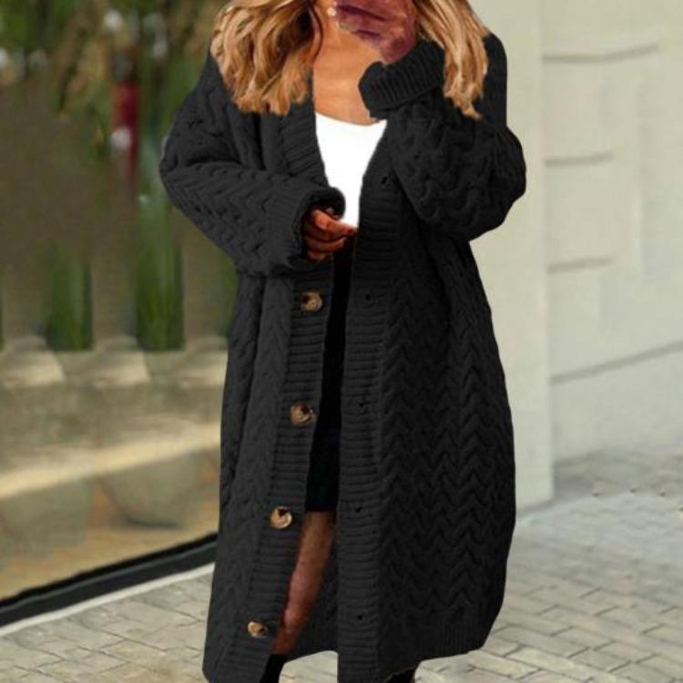Women Stylish Autumn Winter Mid Length Relaxed Fit Cardigan Sweater Jacket Buttons Closure Streetwear Clothes