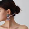Bohemian Exotic Rhinestone Tassel Necklace & Earrings Set In Antiqued Alloy