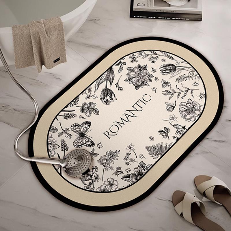 Retro style bathroom absorbent floor mat household non-slip foot mat soft diatom mud bathroom door mat quick-drying carpet