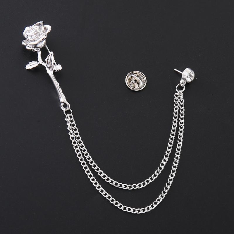 Nieuwe Metalen Roos Bloem Broche Strass Kwast Ketting Reversspelden voor Mannen en Vrouwen Trendy Sieraden Pak Hemd Badge Accessoires