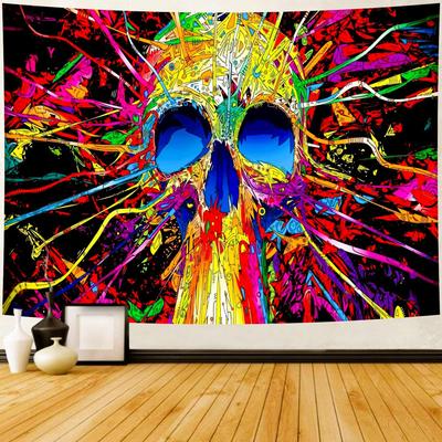 Skull Tapestry Gothic Horror Colorful Skeleton Mystic Dark Tapestry Wall Hanging Trippy Vintage Aesthetic Witchy Psychedelic