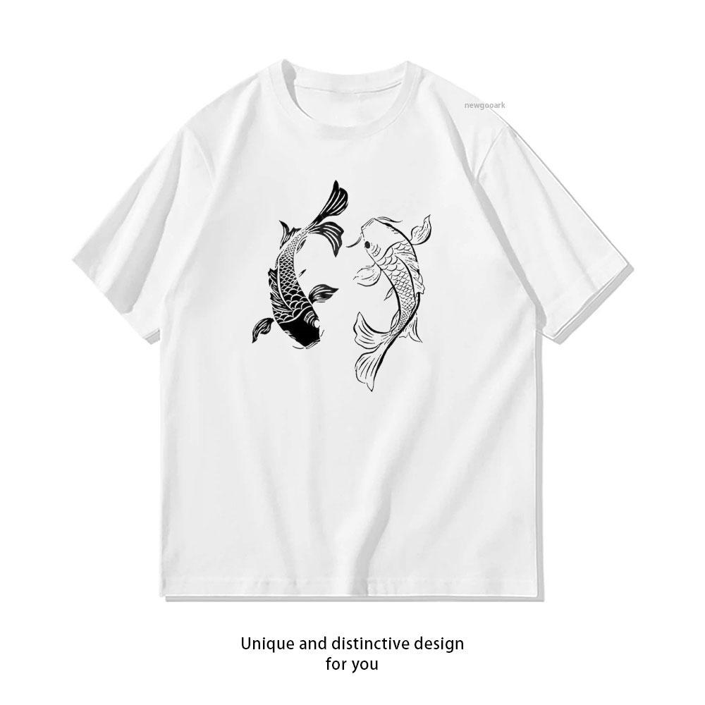 Yin Yang Fisch Koi Fisch Grafik T-Shirts Geschenk für Damen Herren Unisex Oberteil Baumwolle T-Shirt Vintage Musik Bester Film Kurzarm
