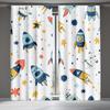 Set Of 2 Outer Space Rocket Curtains Adventure Print Planets Stars Bedroom Decorative Curtain Polyester Perfect For Sleeping Area