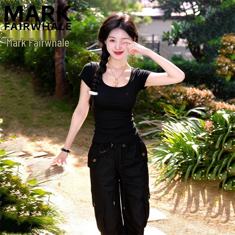 MARK FAIRWHALE Women's U-Neck Slim Fit Short Sleeve Top