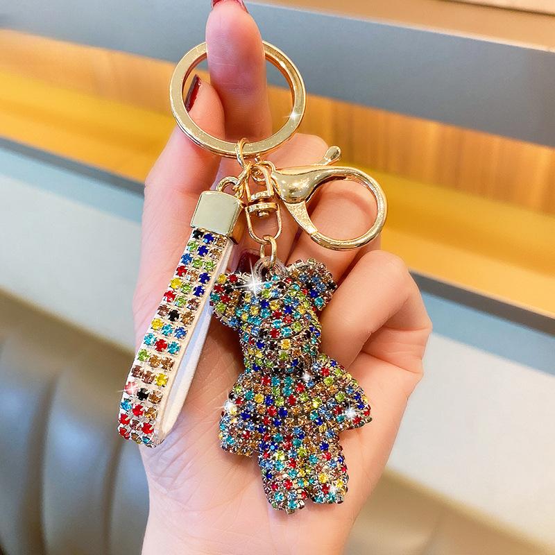 Handmade Rhinestone Bear Pendant for Women Bag Men Car Accessories Girl Gift Anime Animal Metal Bag Charm