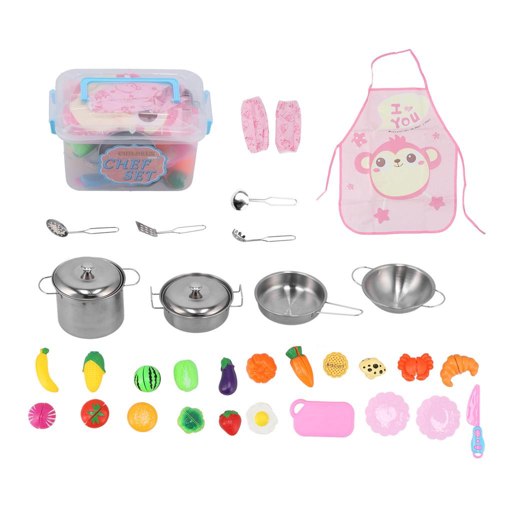 Kids Kitchen Pretend Play Toys Stainless Steel Play Cookware Cooking Utensils Set