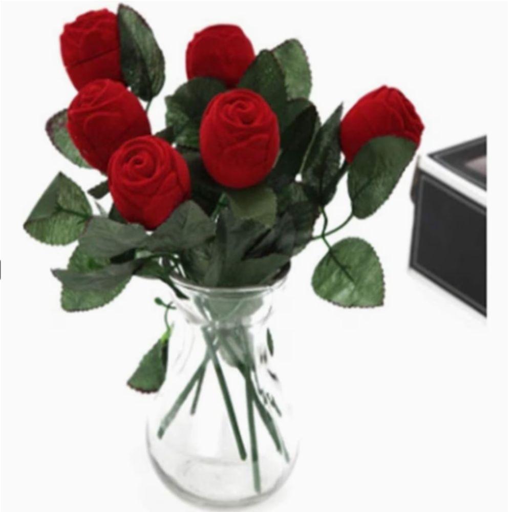 Simulation Flower Rose Ring Box with Leaves Flower Wedding Ring Box  Surprise Proposal