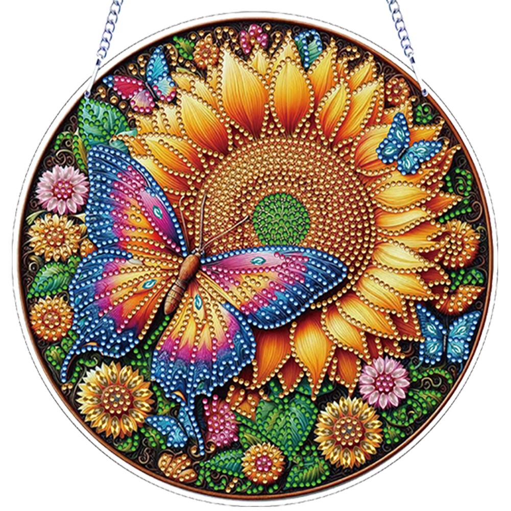 Flower Bird 2D Flat DIY Rhinestone Diamond Art Window Pendants Special Shape Diamond Art Pendant Wall Decor for Home & Windows