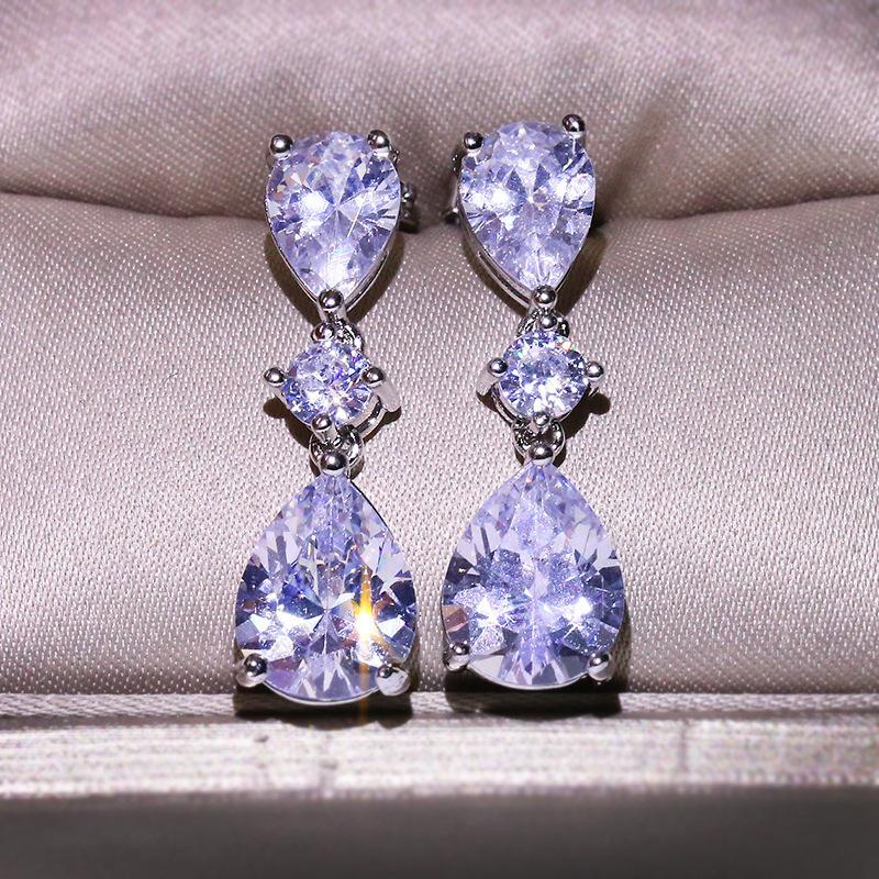 Charm Temperament Water Drop Zircon Earrings Korean Version Long Luxury Gemstone Flash Zirconium Stud Earrings Pendant Flash Diamond