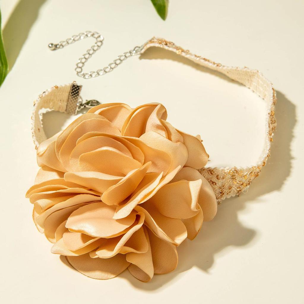 Cross Border Autumn New Sparkling Braided Rope Satin Flower Necklace Women's Jewelry Fashion Elegant Flower Necklace