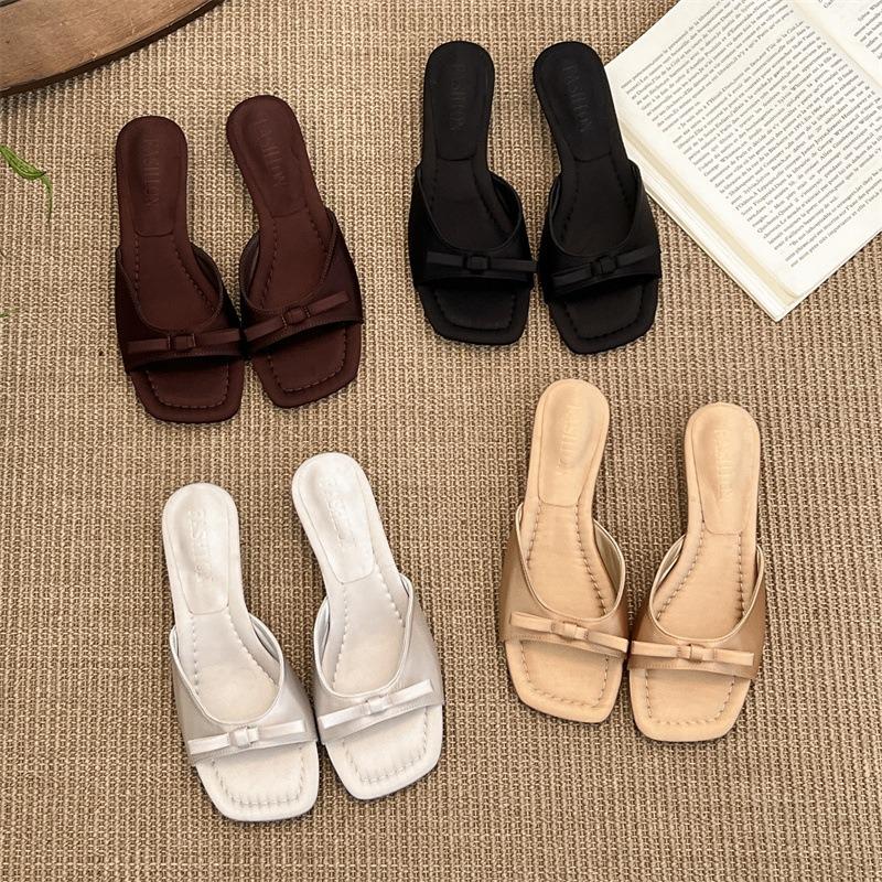 Silver Slope Heel Small Cool Slippers Fairy Shoes New Summer Fashion Outer Wear Low Heel Niche Sandals