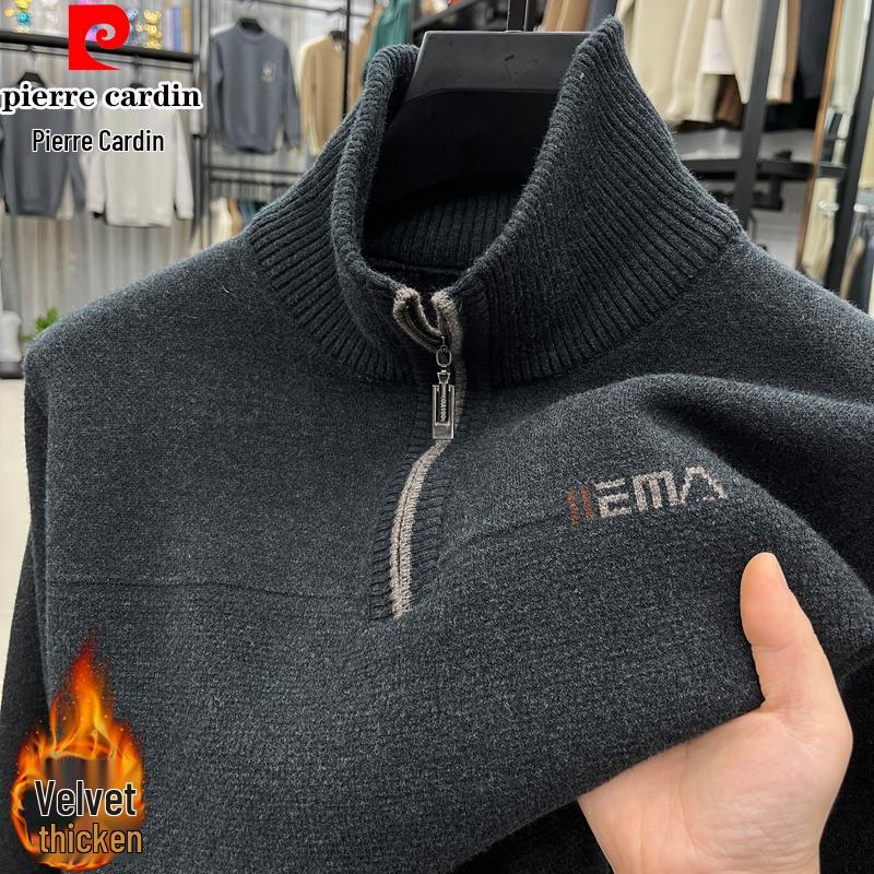 

Pierre Cardin Men s Thickened Fleece-Lined Half-Zip Winter Sweater 4XL (185-200 lbs) темно-синього кольору
